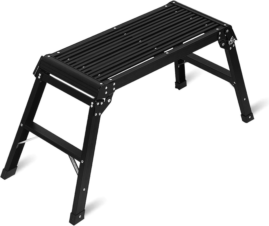 LEADALLWAY Aluminum Work Platform Step Ladder 30"x12"x20" Heavy Duty Foldable 330 Lbs Capacity, Black