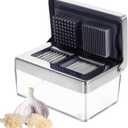 Garlic Press Stainless Steel, Garlic Chopper Mini & Slicer Super Thin 2 in 1, Odor Free Ginger Dicer with Storage Container, Dishwasher Safe Mini Chopper, Premium Mincer 