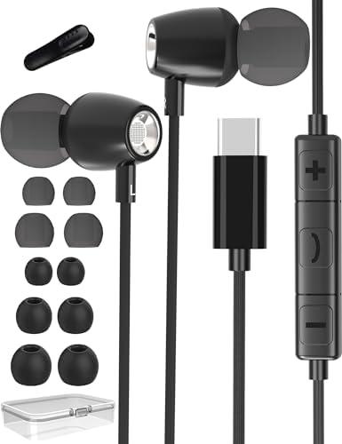 Pack of 2 USB C Headphones Earbuds for iPhone 16 15 Pro Max Samsung Galaxy S24 S23 Ultra S22 S21 S20, Stereo in Ear Metal Wired USB C Earphones Type C Headphones with Microphone for Google Pixel Oneplus