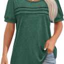 Womens Summer Short Sleeve Tops Pleated Shirts Crewneck Outfit Puff Sleeve Blouses Casual Tunic Blue Flower (Black, M)