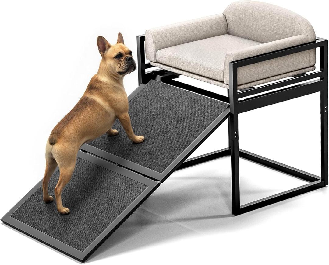 Pet Stairs Ramp Doggie Stairs with Seat,Extra Wide Seat Mate Chair Ramps Puppy for High Bed Couch Office,Non Slip Dachshunds Ladder,Pet Step for Small Dogs,Cat Ladder Khaki(Hold Up to 100 lbs)