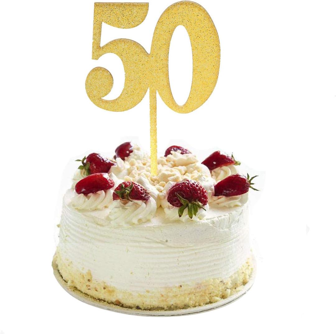 ZHENGYE Gold bling bling Happy Birthday cake topper - 50 Anniversary/Birthday Cake Topper Party Decoration (50th)