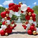 Red White Gold Balloon Arch Double Stuffed Ruby Red White Metallic Gold Balloon Garland Kit Wine Latex Balloons for Baby Shower Birthday Wedding Graduation Engagement Party Decorations