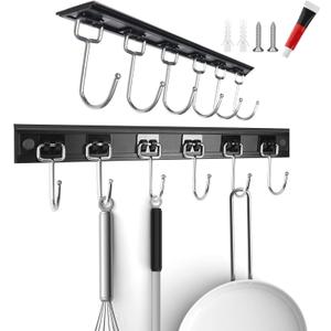 2pcs Utensil Racks with 6 Hooks 11 Inch Mug Holder Under Cabinet Kitchen Utensil Holders Multifunctional (11 inch)