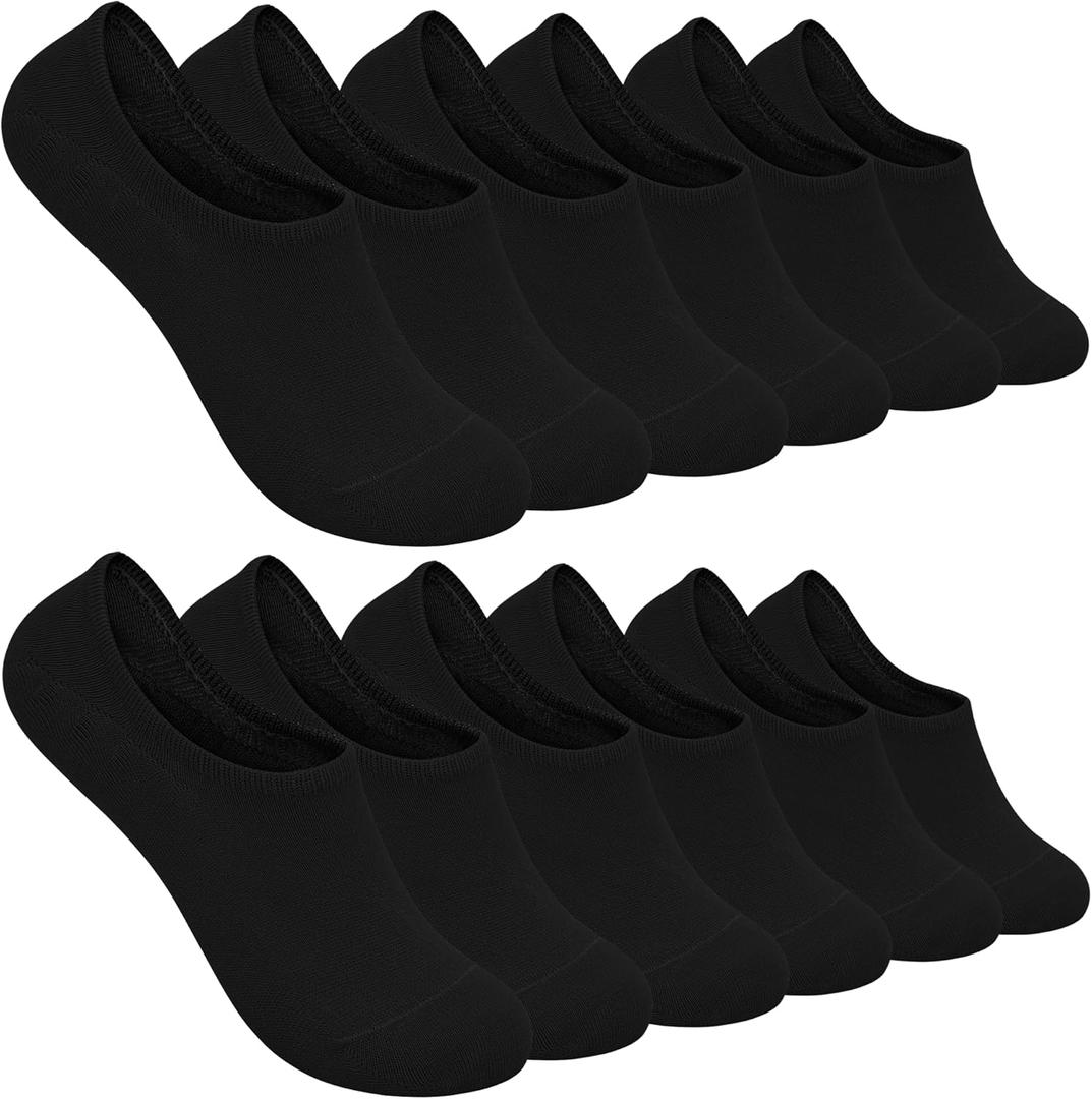 SERISIMPLE Low Cut Thin Womens Viscose Bamboo Socks No Show Invisible Non Slip with Grips Lightweight Liner Flats 6 Pairs (Large, Black)