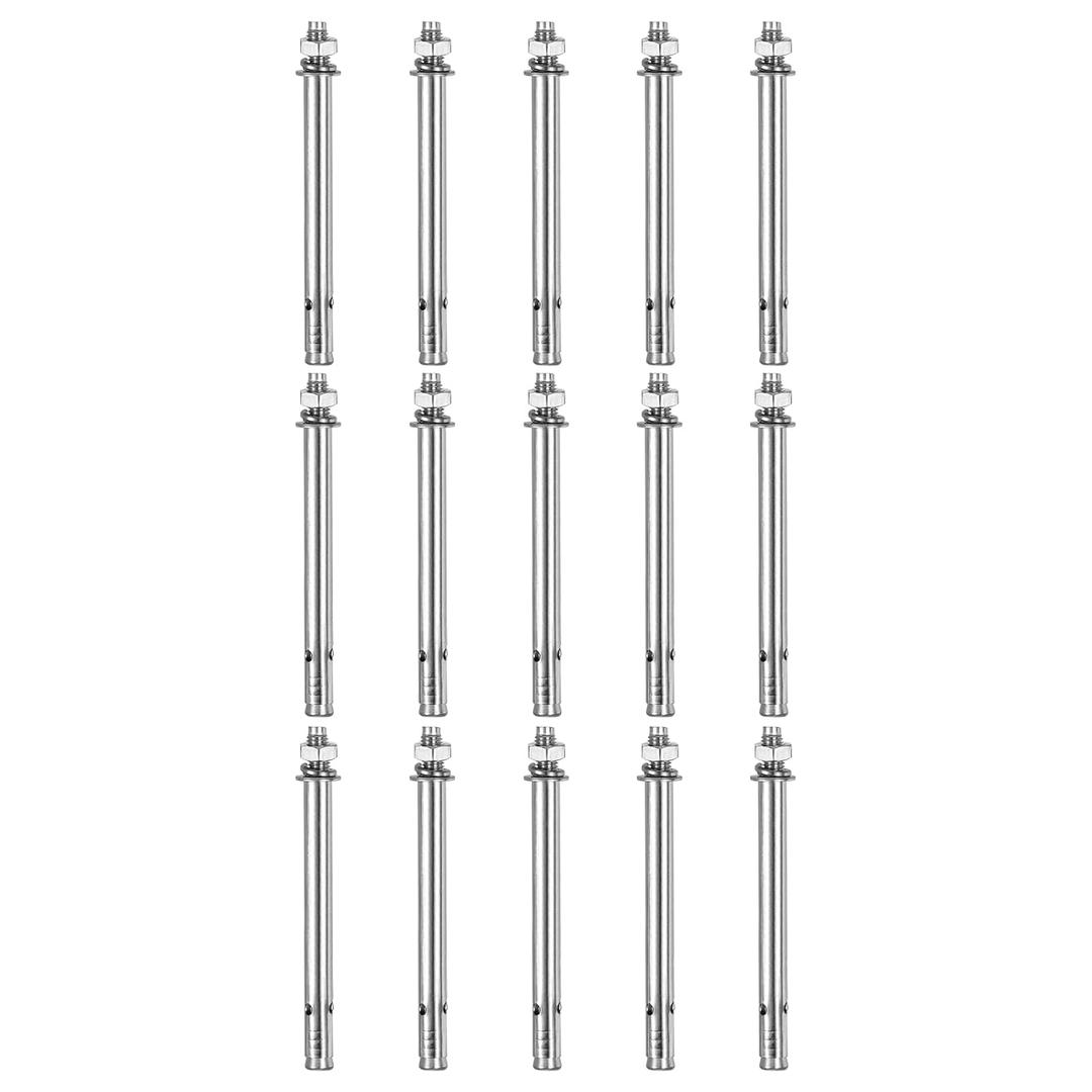M8 x 120 Hex Expansion Bolts - 15Pack - Good for Concrete Dry Brick Block Walls - 304 Stainless Steel - Silver