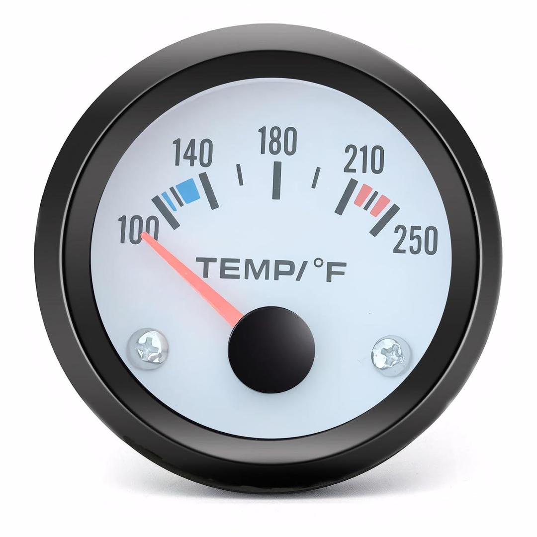 2" 52mm Water Temperature Gauge 100-250 with Sensor, 12V Digital Temp Meter Kit for Marine, Boat, Car, Truck, Automotive Engine Cooling System (White)