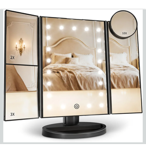 HUONUL Makeup Mirror, Vanity Mirror with Lights, 2X/3X/10X Magnification, Touch Control, Trifold, Dual Power Supply, Valentines Day Gifts for Her,Gifts for Women, Wife, Mom, Girls,Dorm Room Essentials