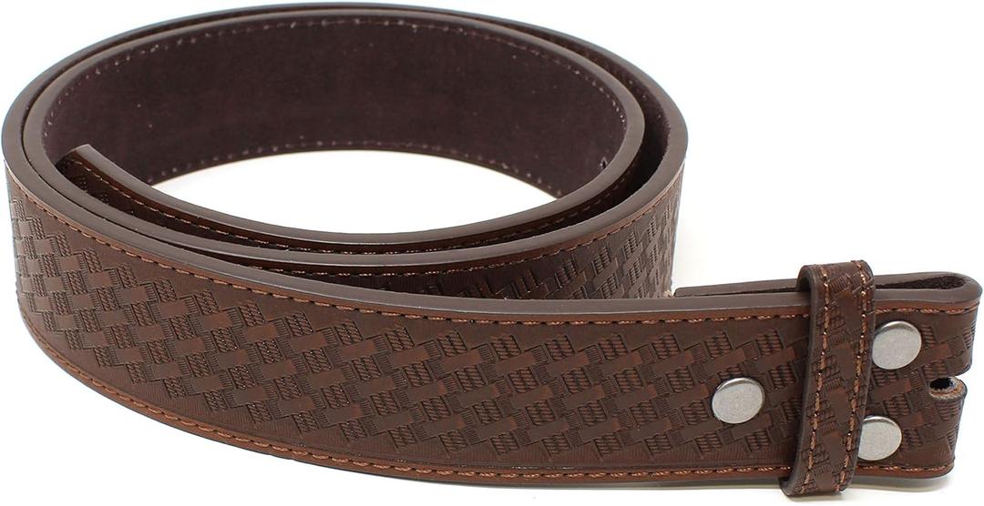 BC Belts Leather Belt Strap with Embossed Basket Weave Pattern 1.5" Wide with Snaps (X-Large (38-40), Brown)