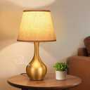 Seealle Touch Table Lamps for Nightstand, 3-Way Dimmable Small Bedroom Lamps for Night Stands, Gold Bedside Lamps for Living Room, Kids Room, End Table(LED Bulb Included) (D. D:Beige Shade & Gold Base)