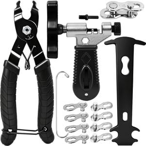 Bike Chain Tool Repair Kit,Bicycle Chain Removal Tools,Chain Breaker Tool &Plier&Checker& 4 Pairs Missing Links for Single 6/7/8/9/10/11 Speed Chain,Biking Gear