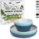 Grow Forward Premium Wheat Straw Plates and Bowls Sets - 8-Piece Wheat Straw Dinnerware Sets - Unbreakable & Reusable Microwave Safe Plastic Dinner Plates for Outdoors, RV, Camping Dishes - Seascape