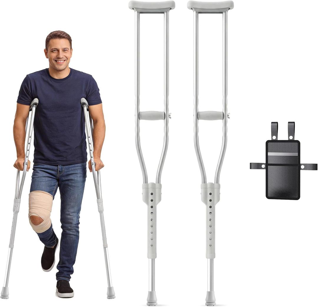 Aluminum Crutches for Adults & Seniors, 300 LB Weight Capacity, 1 Pair