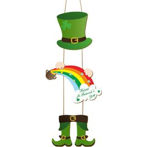 Saint Patrick's Day Decorations Happy St. Patrick's Day Wooden Sign Leprechaun Top Hat Feet Hanging Welcome Sign St. Patrick's Day Door Cover Irish Front Door Decoration (Novel)