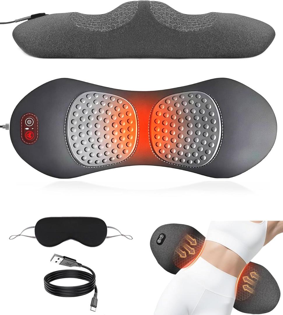 Spine Triple Fusion Back Massager, Smooth Lumbar Support Pillow with Heat, Vibration, Traction, Lumbar Massager Support Pillow Adjustable Height for Bed and Chair for Relief Deep Tissue