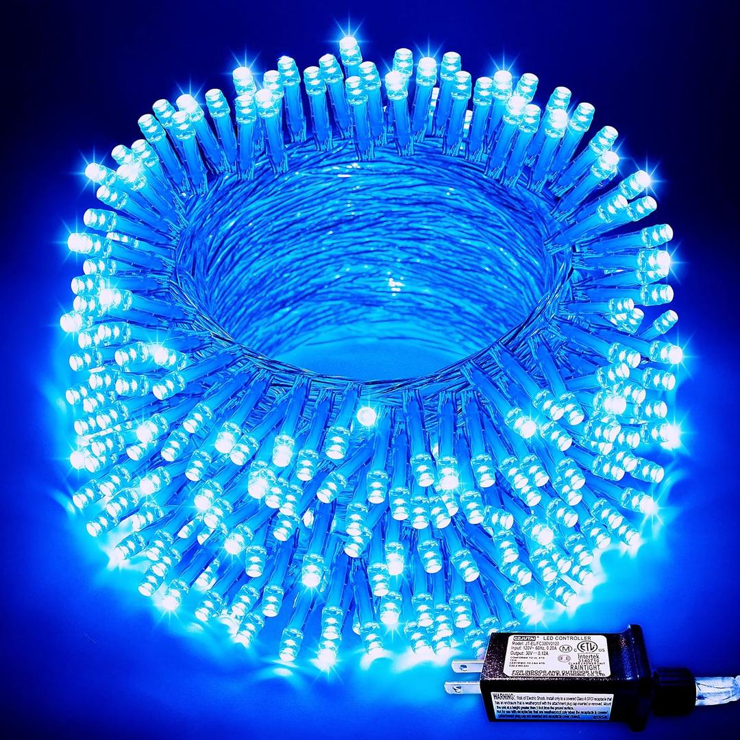 JMEXSUSS Blue Christmas String Lights Indoor Outdoor, 66ft 200 LED Blue String Lights Clear Wire Plug in, 8 Modes Waterproof Christmas Lights for Halloween Tree Party Bedroom Wall Christmas Decoration