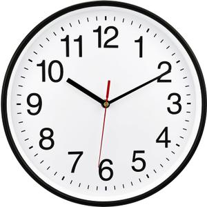 Plumeet Extra Large Wall Clock - 16" Non Ticking Silent Quartz Black Wall Clocks - Simple Design Wall Clocks for Living Room Decor, Battery Operated, White