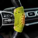6 x INEBIZ Crochet Steering Wheel Cover Boho Sunflower Granny Squares Pattern Green Car Decor Cute Accessories for Women