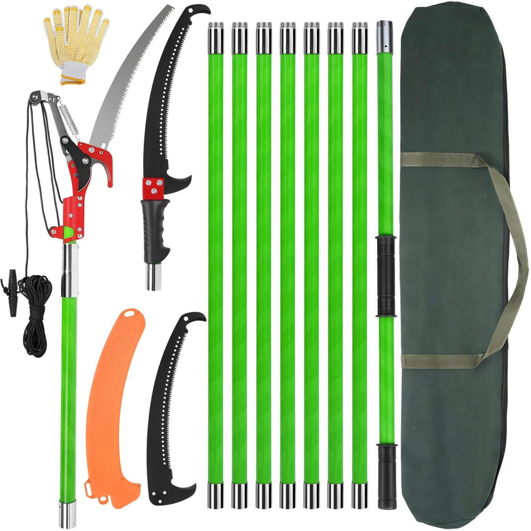 30 Ft Manual Pole Saw, Extendable Tree Pruner Blade and Scissors Set