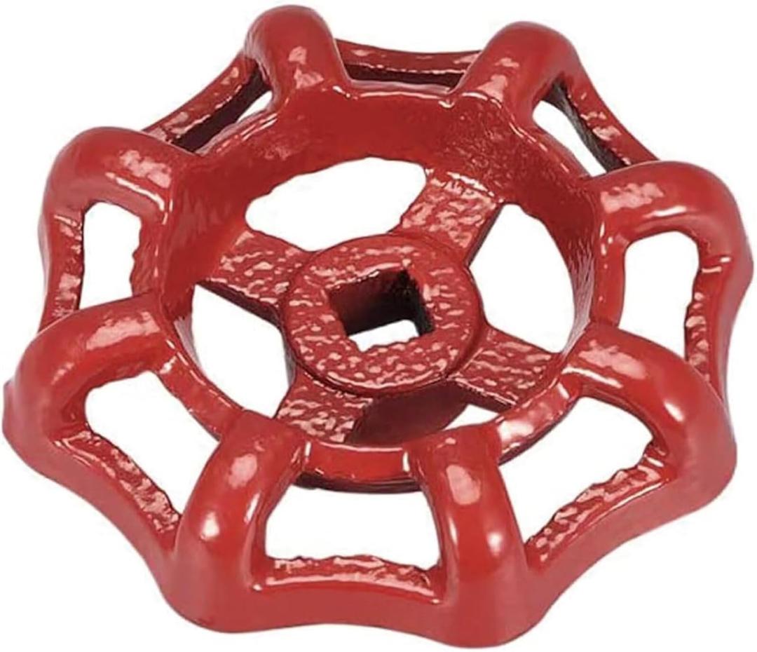 1pcs Metal Outside Faucet Round Wheel Handle Hose Bib Handle Water Spigot Handle Square Broach 7x7mm, Wheel OD 63mm Paint Cast Iron Red