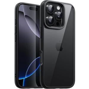 JETech Case for iPhone 16 Pro 6.3-Inch, Shockproof Phone Bumper Cover, Solid Color Matte TPU Frame, Anti-Scratch Clear Back (Black)