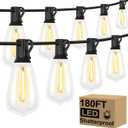 Brightever Outdoor String Lights 180FT, Patio Lights with 90+4 Dimmable ST38 Shatterproof LED Bulbs, Vintage Edison String Lights for Outside, Waterproof Bistro Lights for Halloween Backyard 2700K (180FT-Warm White, Black Wire)