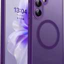 CANSHN Designed for Samsung Galaxy S24 Case [Full Camera Protection] [Compatible with MagSafe] Translucent Matte Shockproof Protective Phone Cover 6.2 Inch - Deep Purple