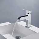 Waterfall Bathroom Sink Faucets 1 Hole, Chrome Brass Bathroom Faucet Single Handle, Lead-Free Vessel Sink Faucet for RV Lavatory Vanity, Pop-up Drain & Supply Hoses Assembly, MP101CP