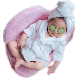 Vemonllas Newborn Photography Props Bathrobe Outfits Baby Photoshoot Props Robe Girl Baby Photo Prop Outfit Robe Bath Towel (White)
