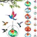 Nuogo 6 Pieces Hand Blown Glass Humming Bird Feeder Charming Wind Chimes Hummingbird Feeder Humming Bird Feeders for Outdoors Hanging Ant and Bee Proof Garden Patio Decor