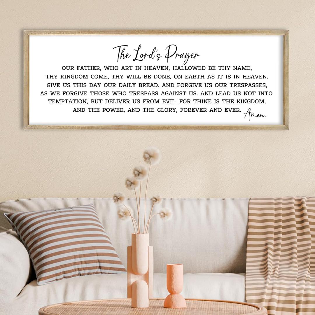 FZMHASLWW Our Father Prayer Wall Decor 32"X12" Bible Verse Scripture Inspirational Quotes Sign Christian Large Wood Framed Wall Hanging Art (Wood)