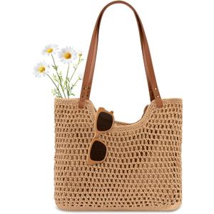 Peicees Crochet Beach Bag Purse, Boho Woven Tote with Leak-Proof Lining For Summer Vacation Travel Casual Shoulder Bag Soft