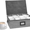 HURZMORO Mug Storage Box with 12 Compartments, Gray Hard Shell Container, Padded Dividers, Dual Handles, Zipper Lid for Coffee Cup Organization and Moving (1, Coffee Cup Storage Box)