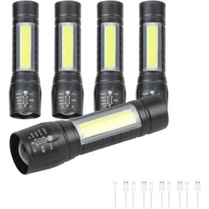 5 Pack Mini Small Pocket LED Flashlight USB-C Rechargeable High Lumens Bright Powerful EDC Flash Lights - Aluminum Handheld Flashlight Bulk for, Portable Camping Christmas Gifts (Style 3)