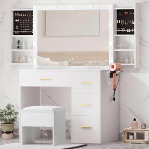 YITAHOME Lighted Makeup Vanity Set with Stool, 4 Spacious Drawers, Hidden Jewelry Storage