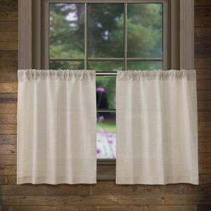 Valea Home Linen Kitchen Curtains 24 Inch Length Rustic Farmhouse Crude Short Cafe Curtains Rod Pocket Tiers for Small Window Bathroom Basement, Natural, 2 Panels, 26"W x 24"L