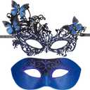 Couple Masquerade Masks Set - 2 Pcs Halloween Ball Mask Antique Venetian Eyemasks for Men Women Mardi Gras (Blue)