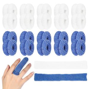 Nuanchu 20 Pcs Finger Bandage Finger Cots Protectors Tubular Breathable Bandage for Wound Care Cotton Fingertips Covers Disposable Cots for Thumb Sprains Gardening Fitness (White,Blue,23.6 Inch) (1 Count (Pack of 20))