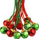 Gejoy 60 Pieces Christmas Bell Necklaces xmas Bell Decorations for Holiday Supplies (Red and Green)