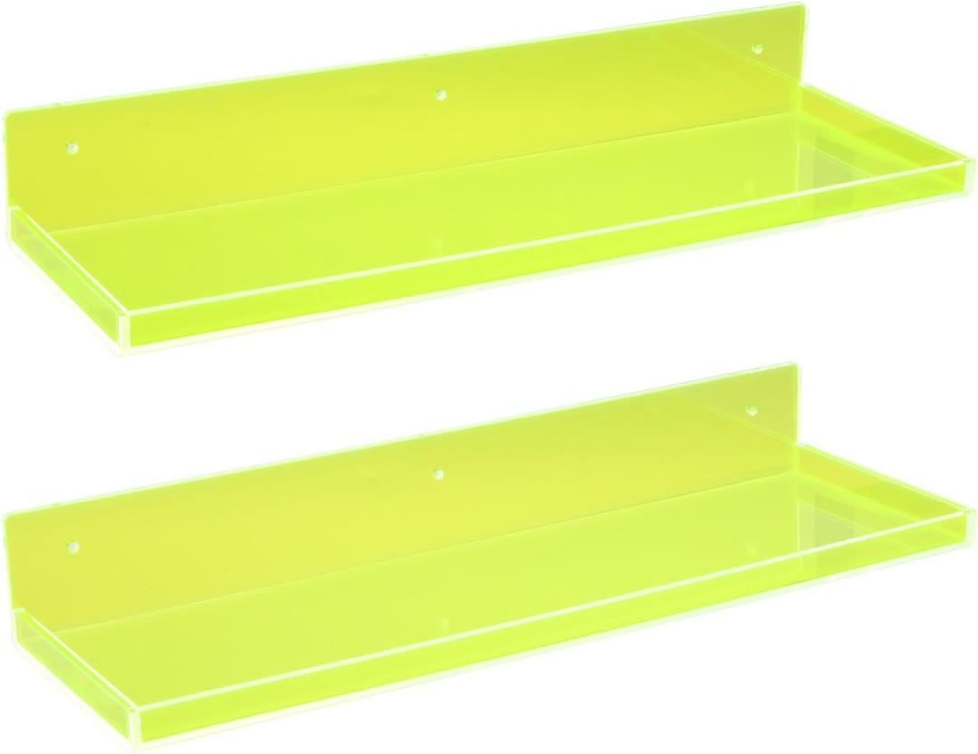 Floating Shelves for Wall Acrylic Wall Shelves for Bedroom Bathroom Living Room Kitchen 16.5X5.5'', Pack of 2, Neon Green