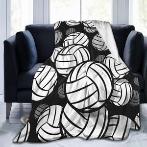 Volleyball Blanket, Volleyball Gifts for Teen Girls Boys, Soft Plush Warm Lightweight Fleece Throw Blanket for Bedroom Living Rooms Sofa, Gifts Blankets for Sport Lovers Birthday Christmas (50"x40", Black White-1)
