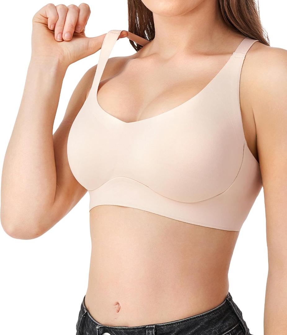 DAVID ARCHY Wireless Seamless Bras for Women No Underwire Full Coverage Bralette Comfortable Push up Soft Everyday Bra (Beige, XL)