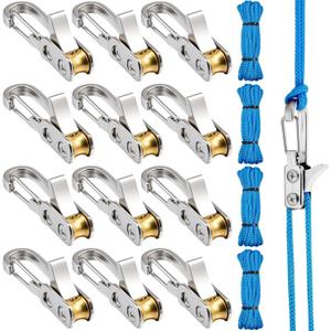 12 Pcs Copper Rope Tightening Tools, Rope Tensioner with Locking Buckle for Easy and Secure Tying, Include Cord & Carry Box, Paracord Adjusters for Outdoor Vehicle Cargo Camping Boat