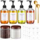 9 Pcs Coffee Syrup Dispenser Set 10 oz Plastic Coffee Syrup Dispenser Pump Bottle 16.9 oz Pet Jar with Lids Gold Spoon and Labels for Home Bar Organization