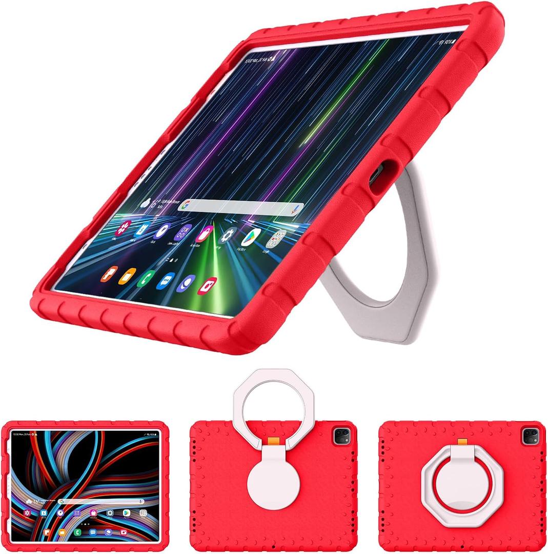 Case for iPad Pro 12.9 6th/5th/4th/3rd Gen, Heavy Duty Shockproof EVA Foam Protective Cover with 360 Rotating Stand, Stable & Lightweight, for Kids, Work, Travel & Creative Use, Red