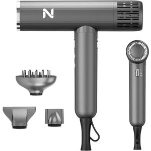 Natrial Ionic Professional Hair Dryer with Diffuser for Curly Hair,1600W&110000RPM High Speed Blow Dryer for Women,Fast Drying,Lock Function,Low Noise,Lightweight for Home Travel Salon,Gray