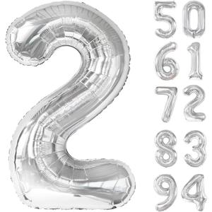 Silver 2 Balloon, Number Balloons 40 Inch, 2nd Balloon Number Birthday Decorations, Two Second Birthday Party Supplies, Number 2 Balloon