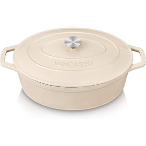 vancasso Enameled Cast Iron Dutch Oven, 9.3 Quart Dutch Oven Pot with Lid, Oval Dutch Oven Cast Iron Pot with Non Stick Enamel Coating for Bread Baking, White (9.3 QT-Oval, Cream)