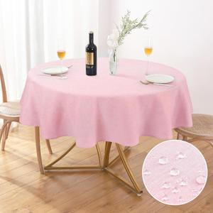 AUSSPVOCT Textured 50 Inch Round Tablecloth Up to 35'' Dia Tables, Waterproof Spill-Proof Wipeable Table Cloth Wrinkle Free Circle Dining Table Cover for Birthday Farmhouse Outdoor Party Tablecloths (Light Pink)
