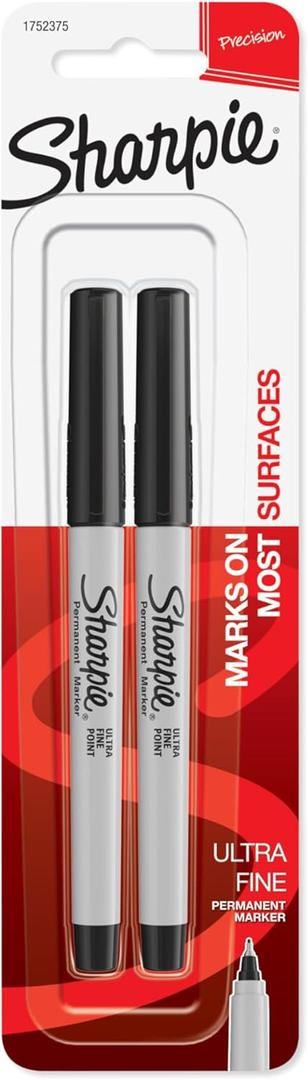 Sharpie 37161PP Permanent Markers, Ultra Fine Point, Black, 2 Count